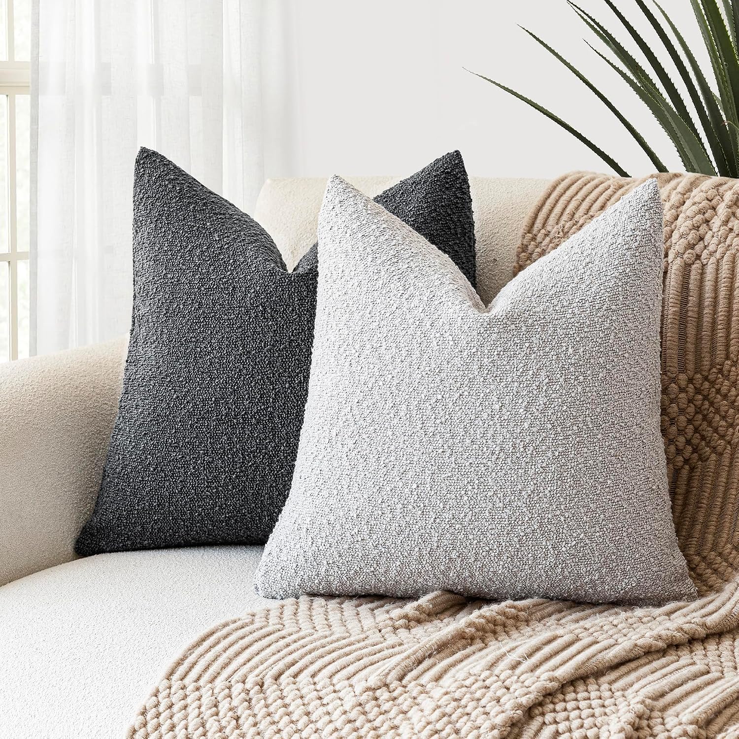 Foindtower Decorative Boucle Throw Pillow Covers Accent Solid Pillow Cases Cozy Soft Textured Couch Cushion Case for Chair Sofa Bedroom…
