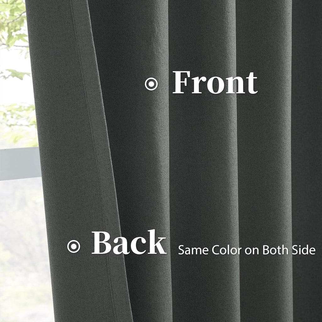 Keqiaosuocai 100% Blackout Linen Curtains, Full Shade Complete Light Blocking Drapes Back Tab Rod Pocket Hook Belt, Textured Thermal Insula…