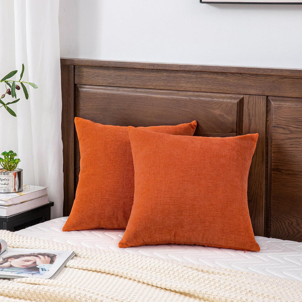 Gawamay Decorative Square 16x16 Inch Throw Pillow Covers Set of 2, Super Soft Chenille Pillows Farmhouse Fall Pillowcase for Living Room Be…