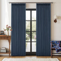 84 Inch Pinch Pleated Blackout Linen Curtains for Bedroom 2 Panels Memory Trained 100% Black Out Soundproof Room Darkening Navy Window…