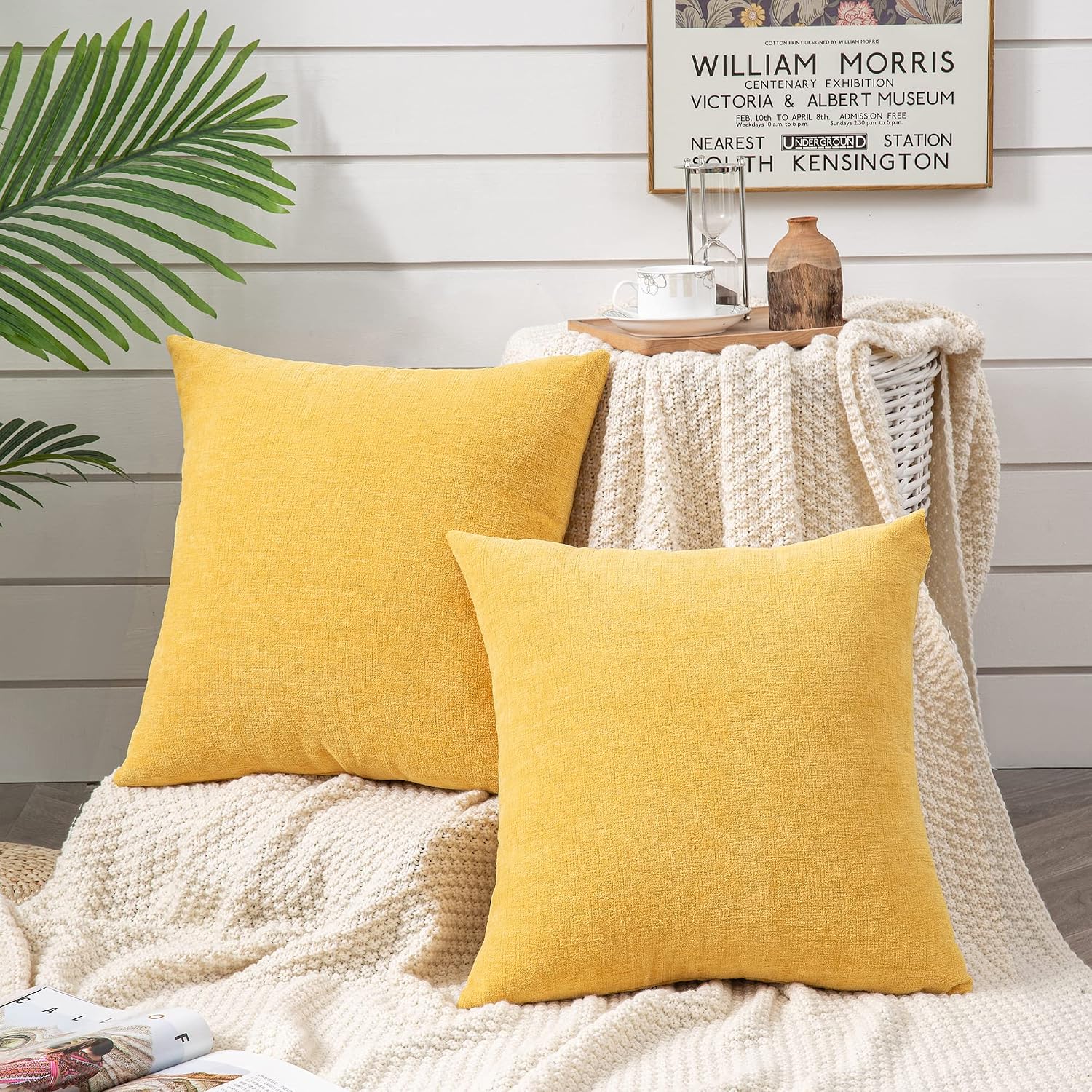 Gawamay Decorative Chenille Throw Pillow Covers 26x26 Inch Pack of 2, Soft Square Couch Pillow Cover for Sofa Cushion Living Room Bedroom S…