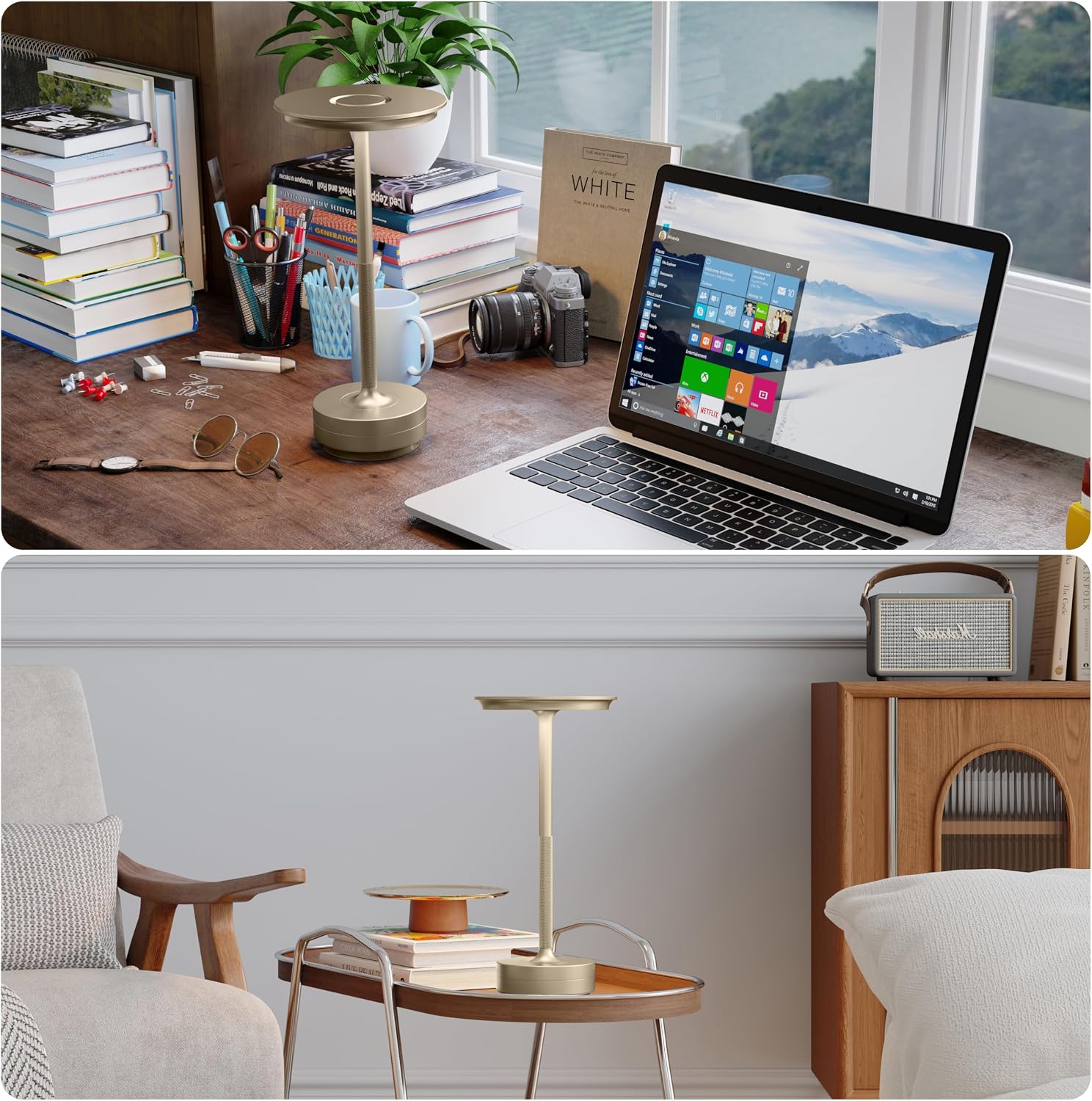 TBBGA 1 Pack Rechargeable Table Lamps Cordless, Portable 5000mAh Outdoor Table Light, 3 Color Stepless Dimming LED Table Lamp with Memory…