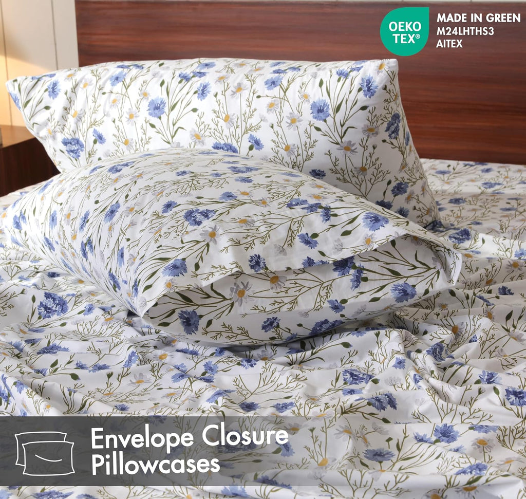 Ruvanti 100% Cotton Percale Sheets Twin Size – Crisp Cooling Bed Sheets for Hot Sleepers, Deep Pocket 16”, Soft Breathable & Durable Hotel-…