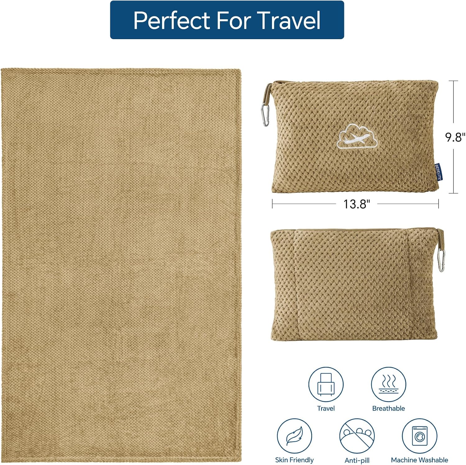 Bedelite Travel Blanket with Bag, Ultra-Soft Jacquard Fleece Blanket with Luggage Sleeve & Backpack Clip, Airplane Blanket Travel Essential…