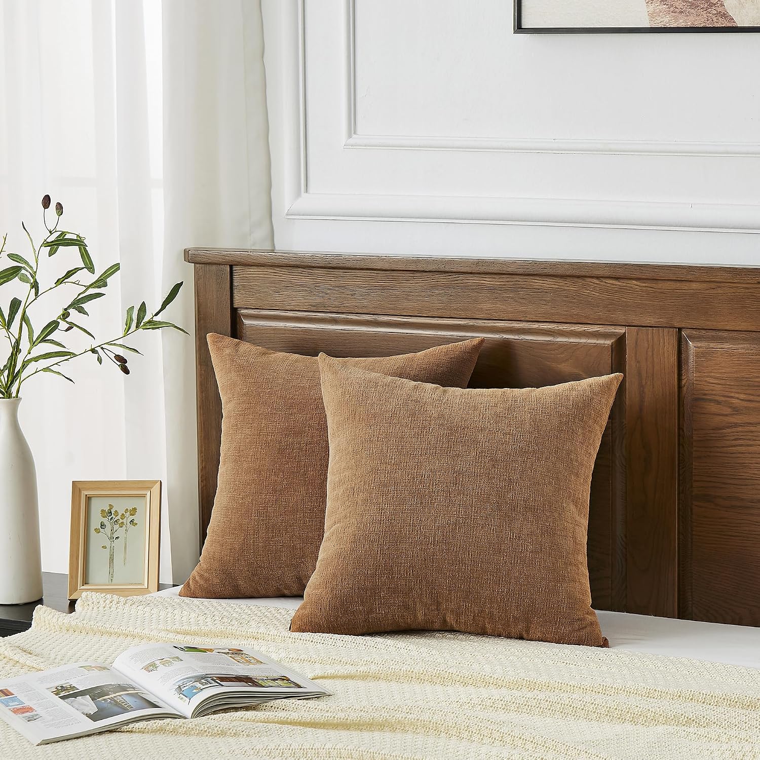Gawamay Decorative Square Throw Pillow Covers 18"x18" Inch Set of 2, Super Soft Chenille Pillows Cover Fall Pillowcase for Living Room Bedr…