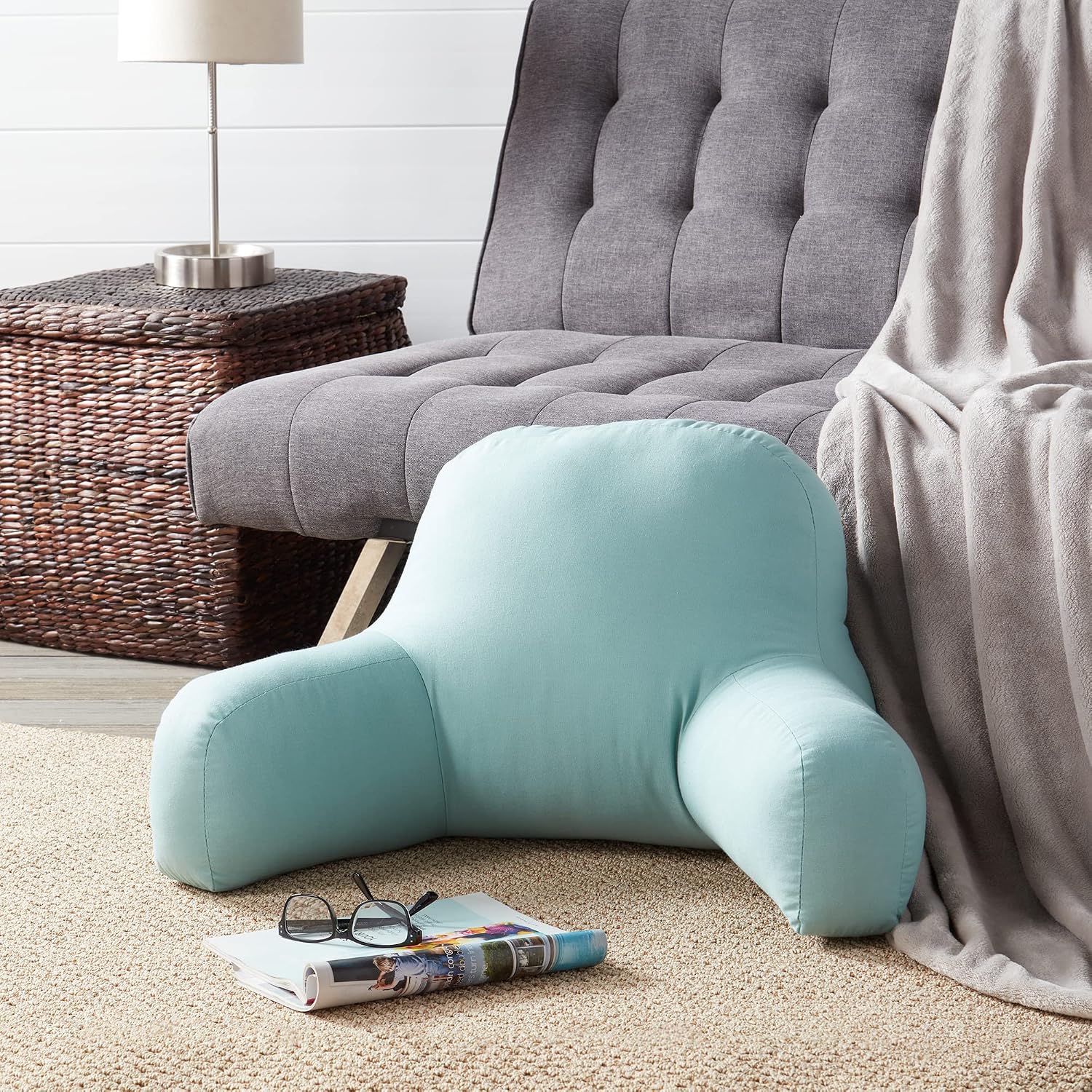 Greendale Home Fashions Cotton Duck Bed Rest Reading Pillow with Arms, Turquoise