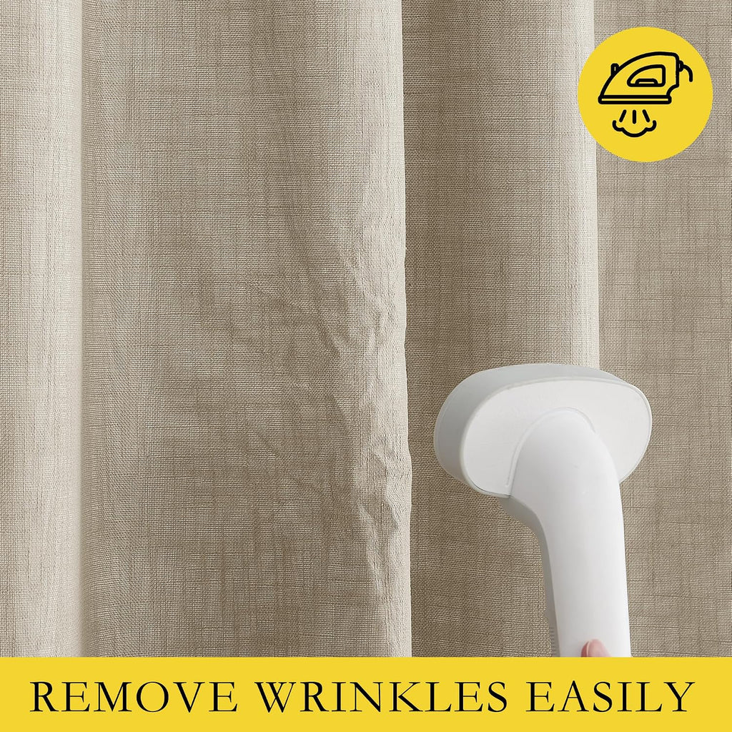 NICETOWN Taupe 100% Blackout Linen Curtains 63 inch Long Burg, Farmhouse Thick Completely Blackout Window Treatment Panels Thermal…