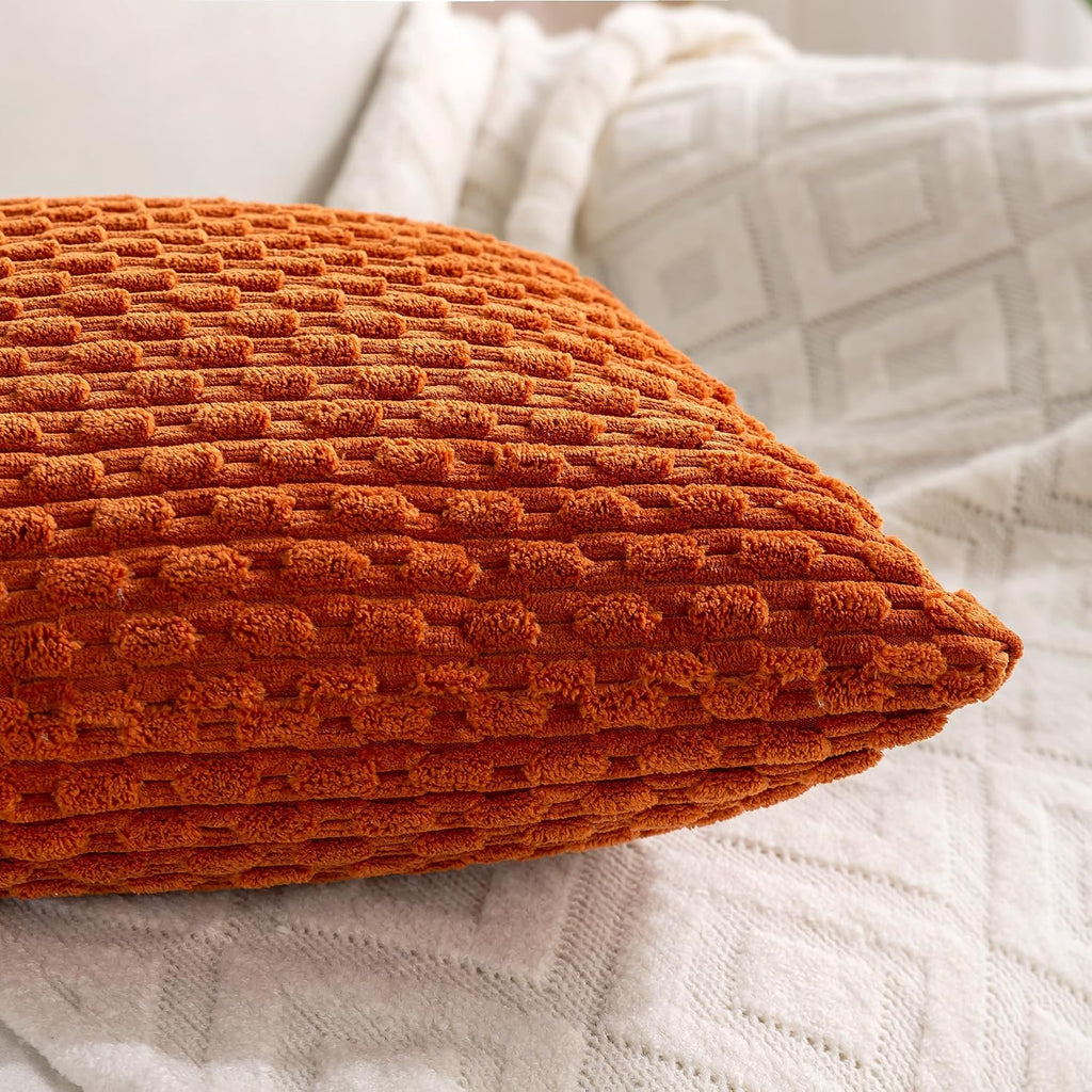 Cozoomy Set of 4 Burnt Orange Decorative Throw Pillow Covers 12x20 Inch Corduroy Pillow Covers for Bed Couch Sofa Living Room Soft Cushion…