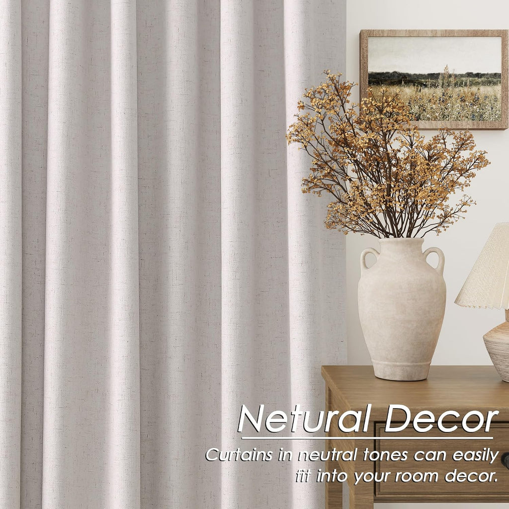 Nanspring Champagne 100% Blackout Linen Curtains 96 Inches Long for Bedroom Back Tab Thermal Insulated Modern Farmhouse Decor Black Out Cur…
