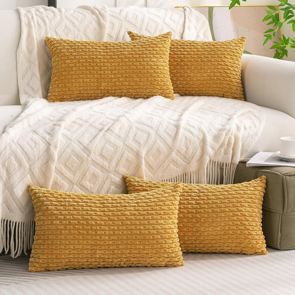 Cozoomy Set of 4 Mustard Yellow Decorative Throw Pillow Covers 12x20 Inch Corduroy Pillow Covers for Bed Couch Sofa Living Room Soft Cushio…