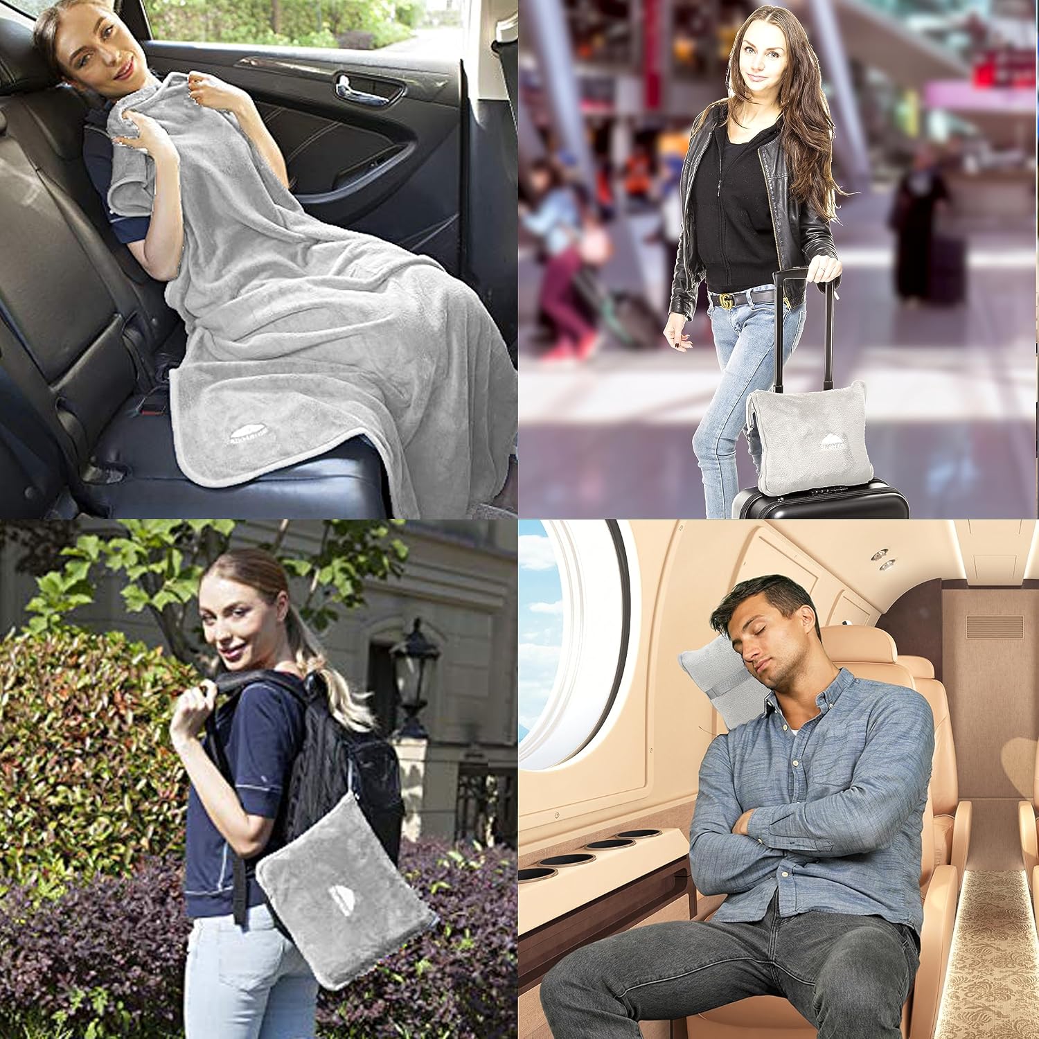BlueHills Premium Soft Travel Blanket Pillow Airplane Flight Blanket Throw in Ultra-Soft Bag Pillow case Luggage Sleeve & Backpack Clip…