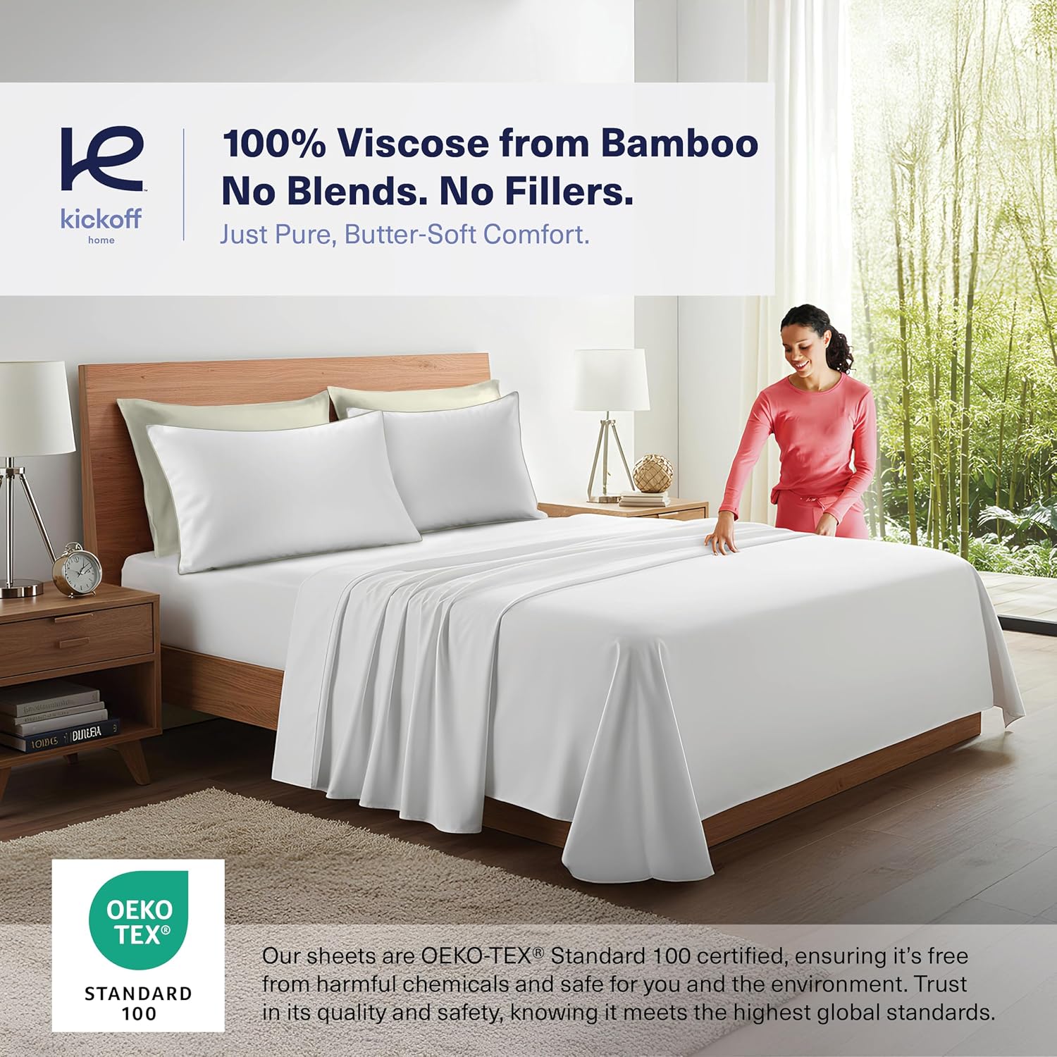 KickoffHome Kickoff Viscose Bamboo Pillowcase, Standard, Set of 2, 100% Organic Hidden Zippered Viscose Bamboo Pillow Case Standard Size, C…