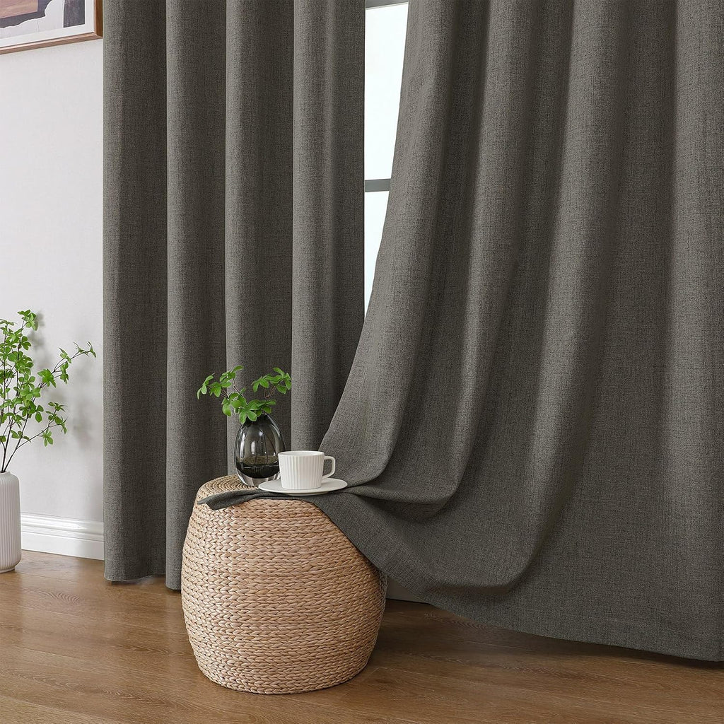 Cucraf 100% Blackout Curtains 54 inches Length 2 Panels Set, Room Darkening Linen Textured Curtain Grommet for Bedroom Living Room, Light B…