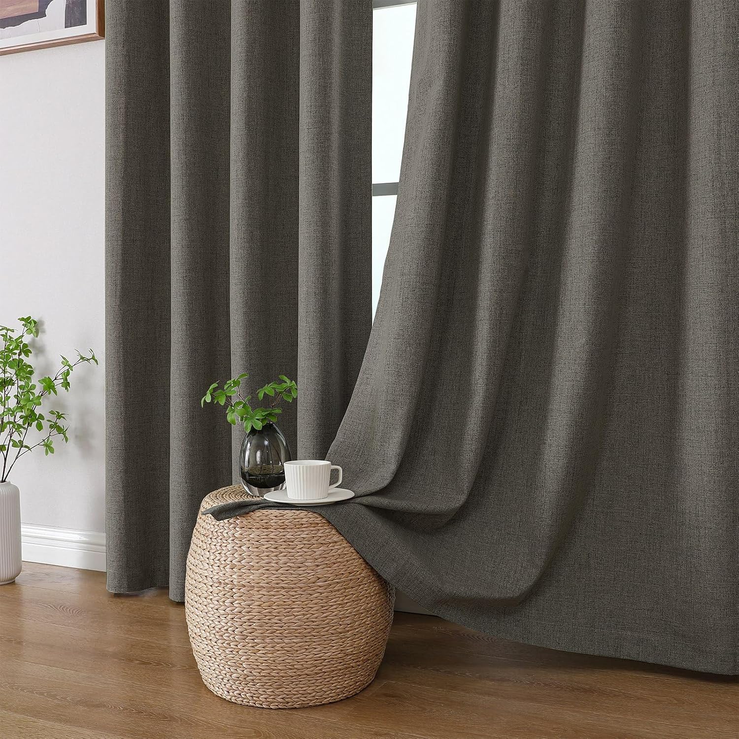 Cucraf 100% Blackout Curtains 96 inches Length 2 Panels Set, Room Darkening Linen Textured Curtain Grommet for Bedroom Living Room, Light B…