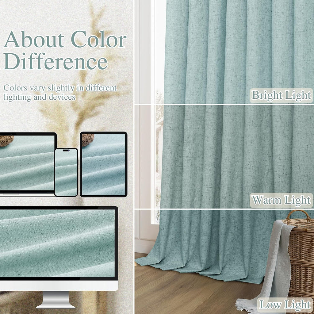 Guken Light Blue 100% Blackout Linen Curtains 108 Inch Length 2 Panels Set for Living Room Bedroom Back Tab/Rod Pocket Thermal Insulated Bl…