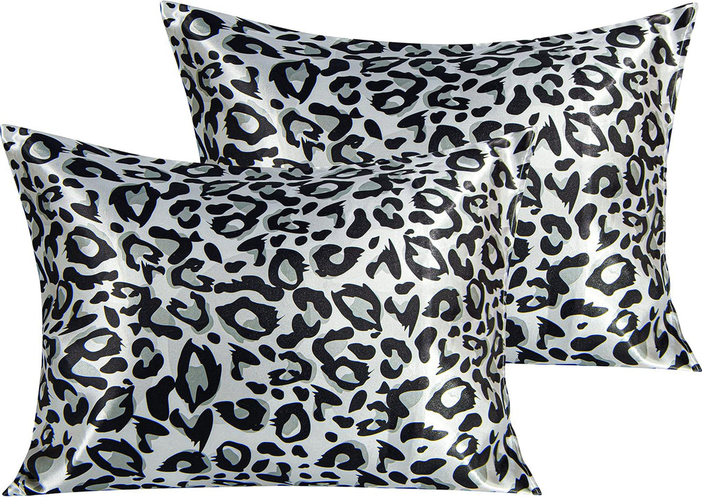 Ntbay 2 Pack Satin Standard Pillowcases for Hair and Skin, Luxurious and Silky Leopard Printed Pillow Cases with Envelope Closure, 20x26 In…