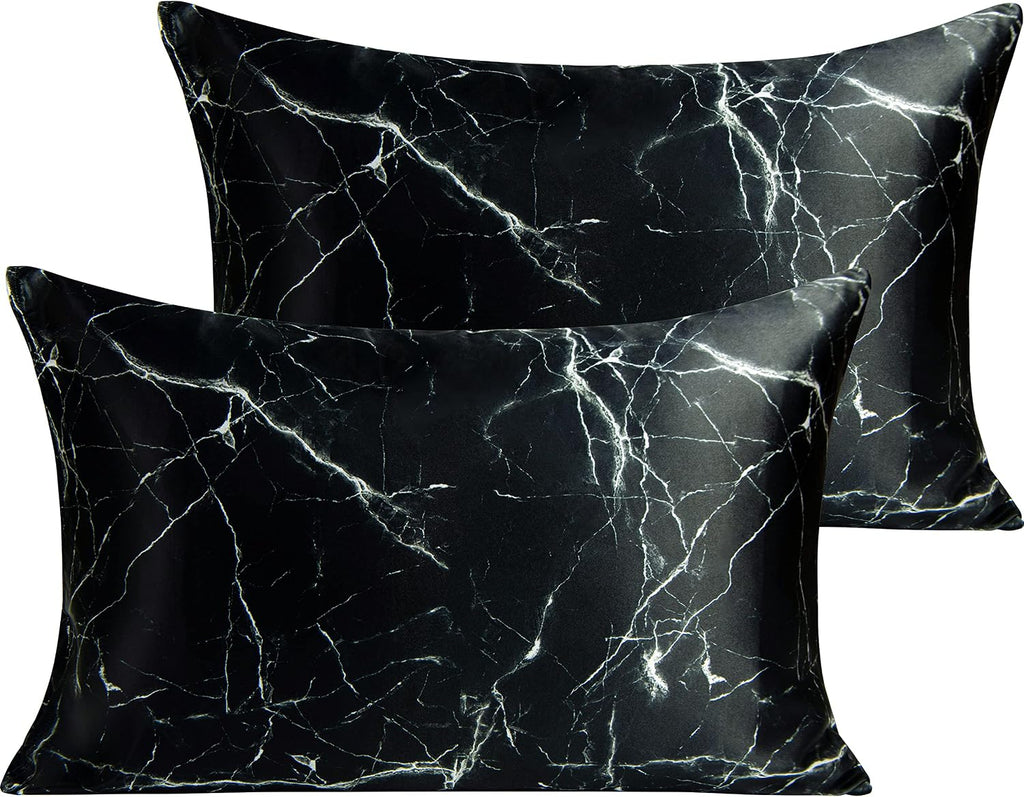 Ntbay 2 Pack Satin Queen Pillowcases for Hair and Skin, Luxurious and Silky Marbling Printed Pillow Cases with Envelope Closure, 20x30 Inch…