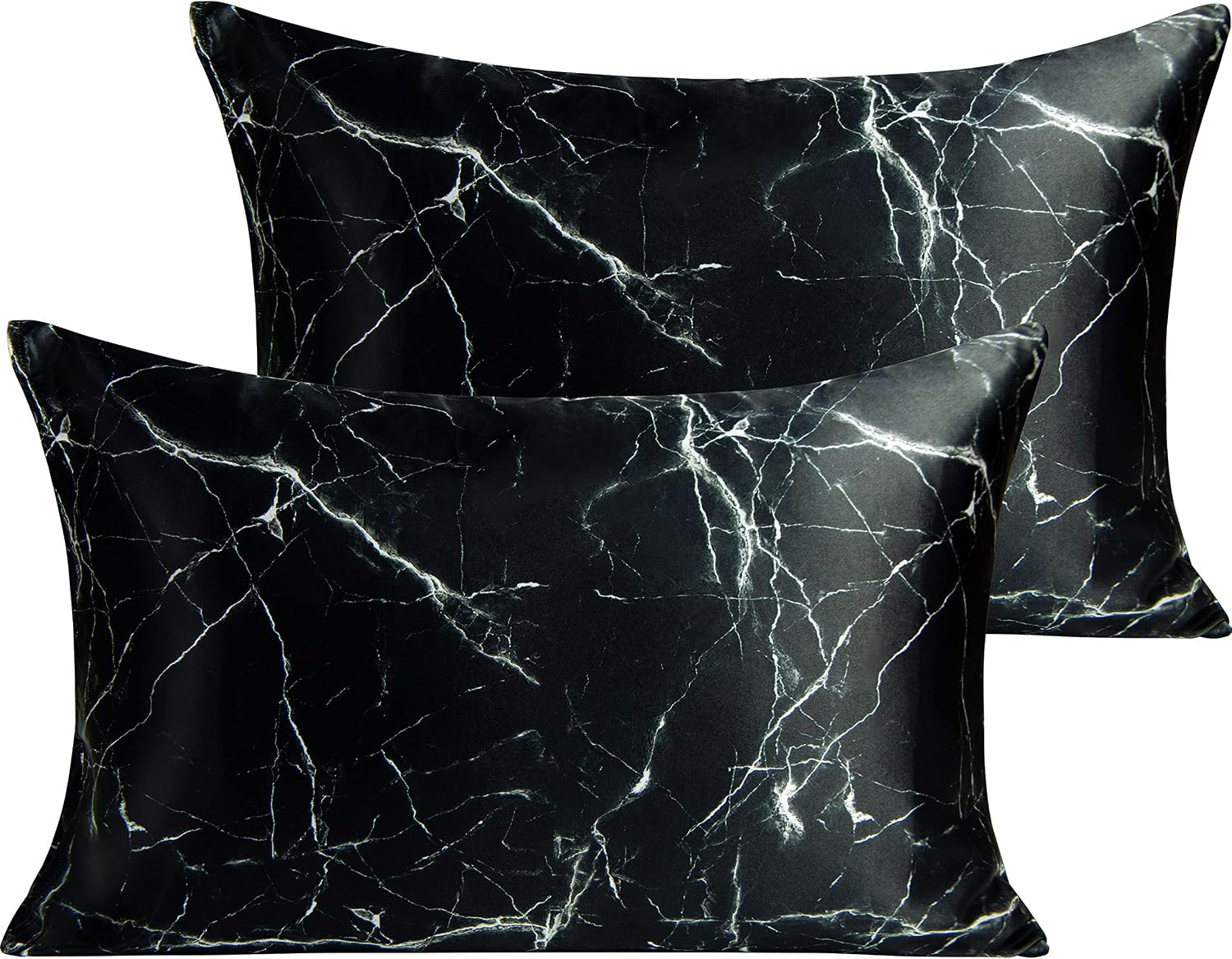 Ntbay 2 Pack Satin Queen Pillowcases for Hair and Skin, Luxurious and Silky Marbling Printed Pillow Cases with Envelope Closure, 20x30 Inch…