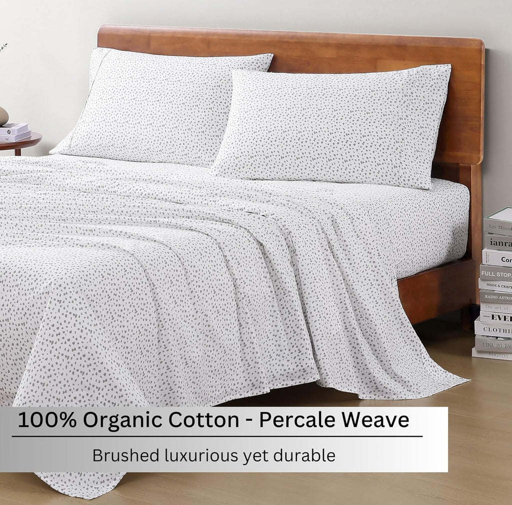 LaneLinen LANE LINEN Sustainably Produced 100% Organic Cotton Queen Sheet Set, Soft & Comfy Fully Elasticized Printed Bedding Sheets & Pill…