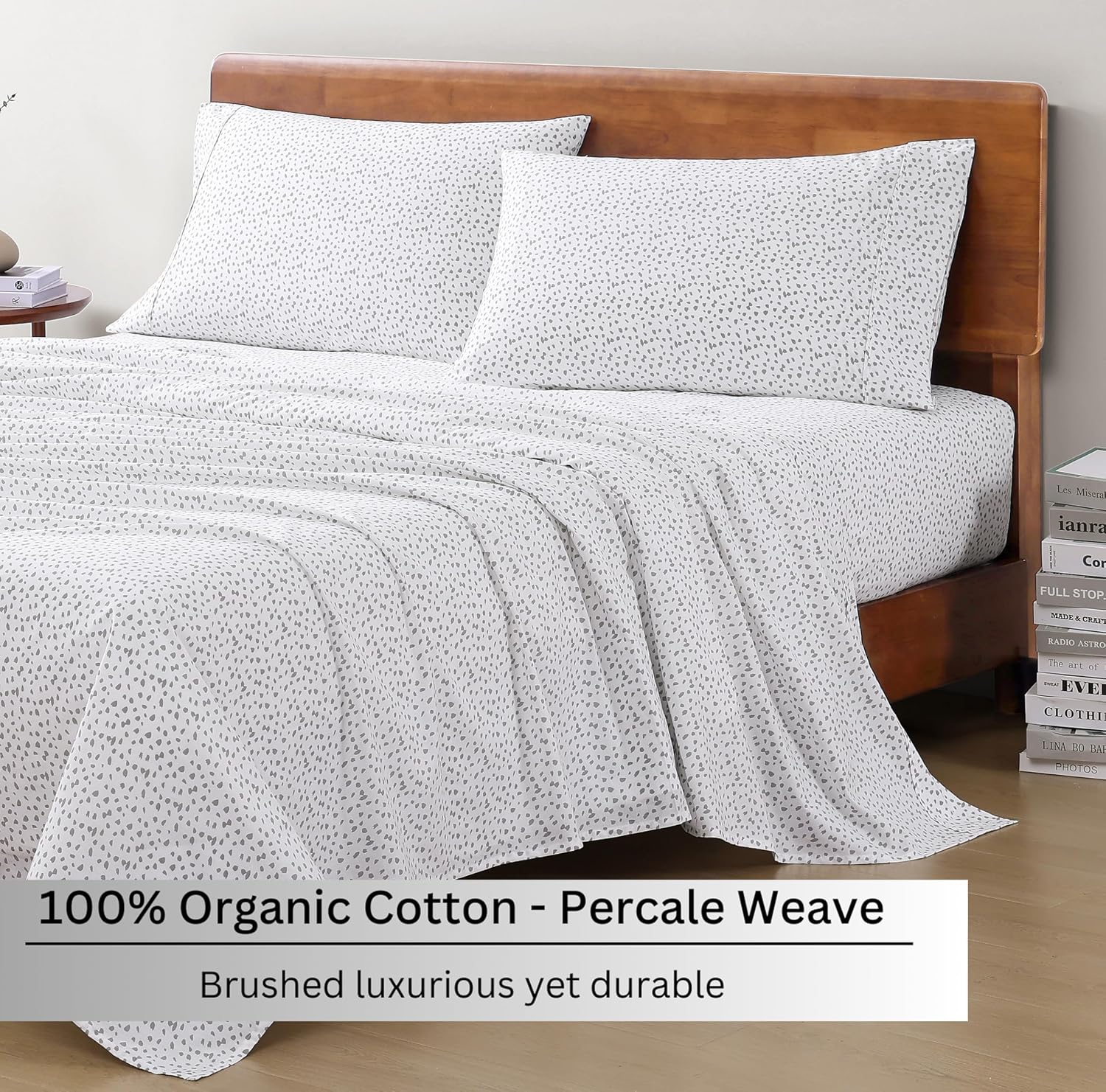 LaneLinen LANE LINEN Sustainably Produced 100% Organic Cotton Queen Sheet Set, Soft & Comfy Fully Elasticized Printed Bedding Sheets & Pill…