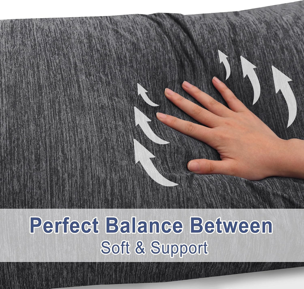 Dwcn Cooling Body Pillow for Adults, 20x54 Inch Grey - Shredded Memory Foam Body Pillow with Removable & Adjustable Filling, Full Body Supp…