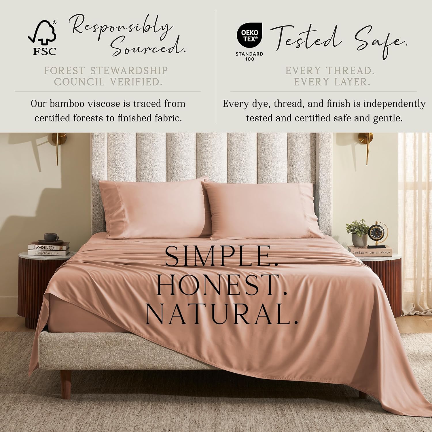 KARISSA MAE Pure Viscose from Bamboo King Size Sheet Set | 100% FSC Certified | Luxuriously Soft | Cooling | 18" Deep Pocket w/Corner…