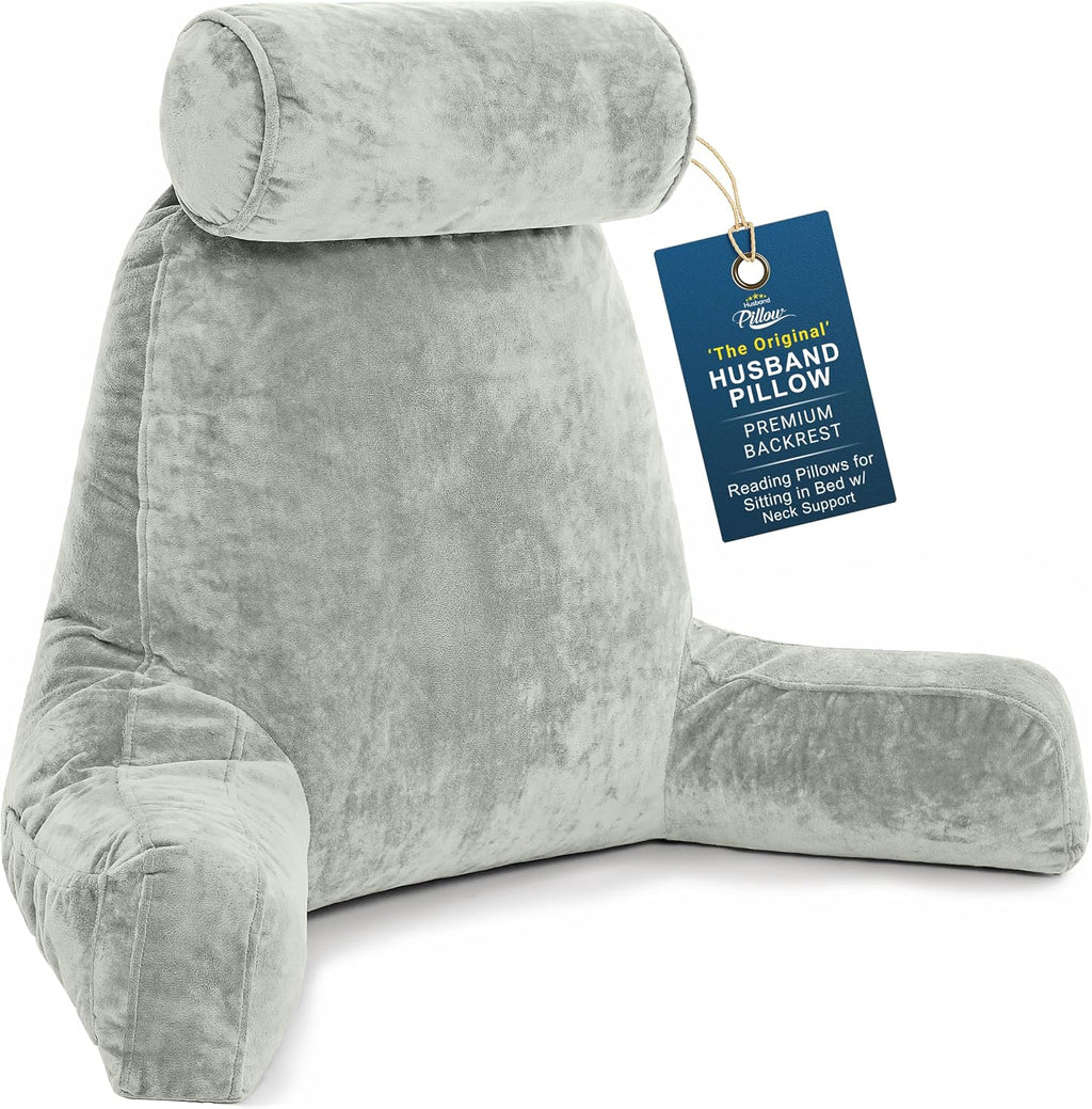 Husband Pillow XXL Reading Pillow for Bed Backrest with Arms - Desert Sage Adult - Unmatched Support Pillow for Sitting Up in Bed…