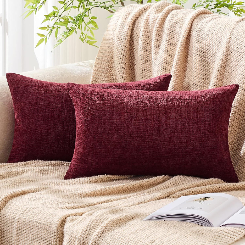 Gawamay Set of 2 Decorative Lumbar Soft Chenille Throw Pillow Covers 12x20 Inch (30x50 CM), Boho Farmhouse Cushion Cases, Couch Pillow Cove…