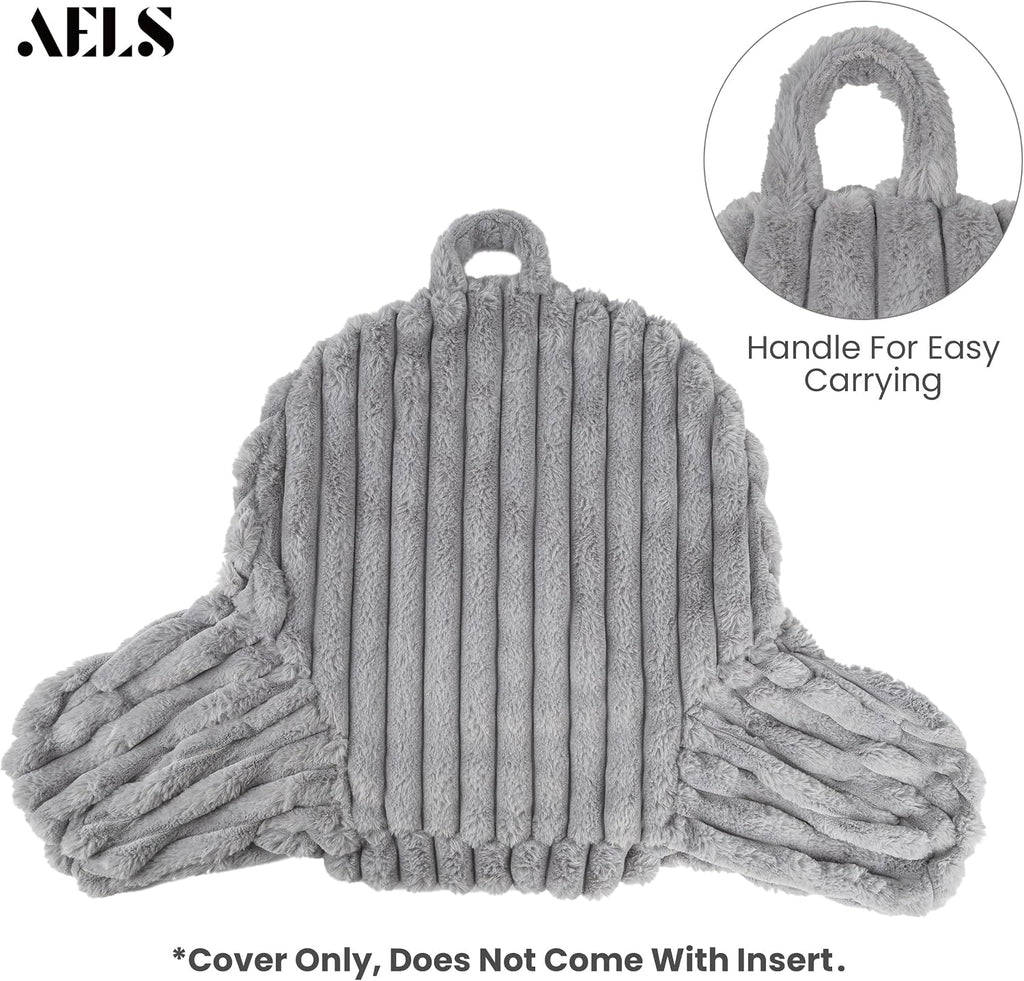 Aels Large Reading Pillow Replacement Cover with Arms and Pockets (Cover ONLY), 18" Soft Faux Fur Striped Backrest Pillow Cover Fits Standa…