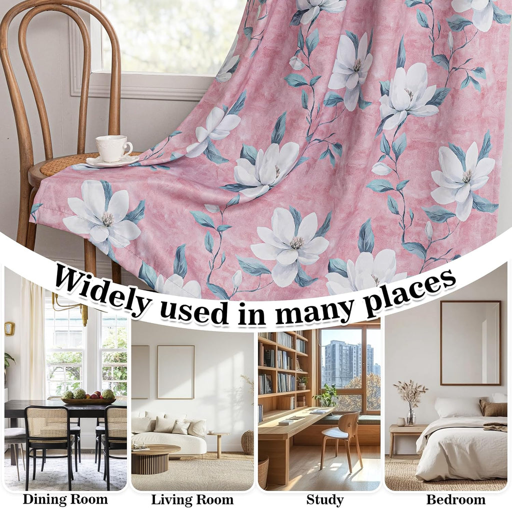 Myskyhome MYSKY HOME Floral 95% Pink Blackout Curtains 84 Inch Length 2 Panels Set for Girls Bedroom Thermal Insulated Light Blocking Drape…