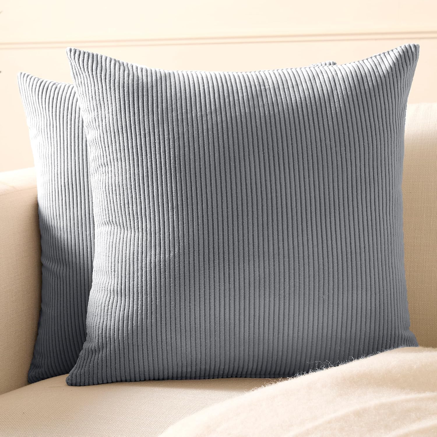 EncasaXO Encasa XO Corduroy Throw Pillows Covers 16"x16", Set of 2 Soft Textured Striped Boho Pillow Covers | Decorative and Cozy Cushion C…