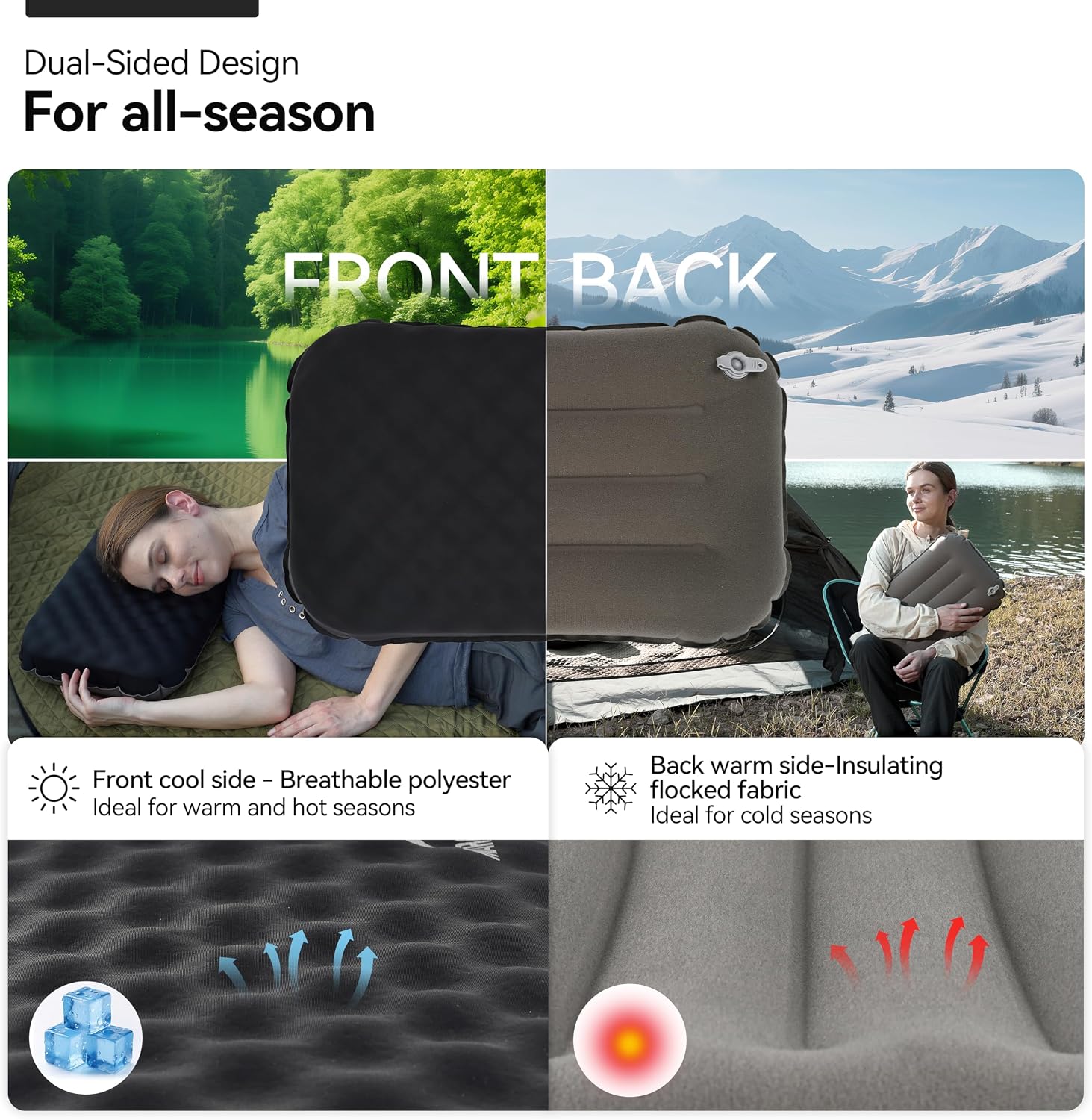 MARCHWAY Inflatable Camping Pillow with Soft Foam Top & TPU Air Bladder, Dual-Sided Support for All-Season, Lightweight Compact Travel…