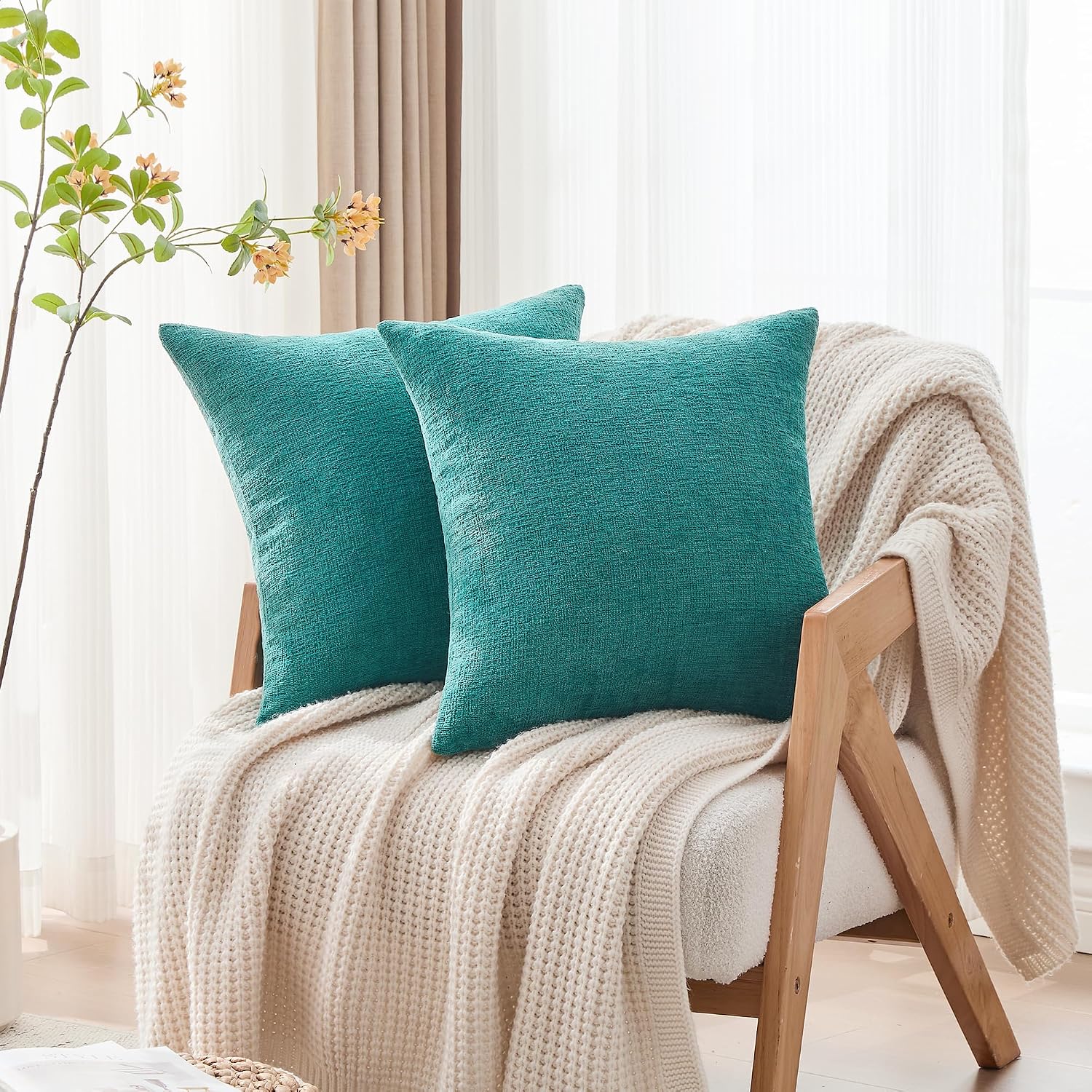 Gawamay Set of 2 Soft Textured Chenille Throw Pillow Covers 22x22 Inch (55x55 CM), Decorative Pillowcases Cushion Covers for Farmhouse Home…