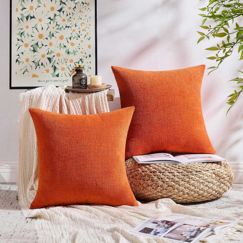 Gawamay Set of 2 Soft Textured Chenille Throw Pillow Covers 20x20 Inch (50x50 CM), Decorative Pillowcases Cushion Covers for Farmhouse Home…