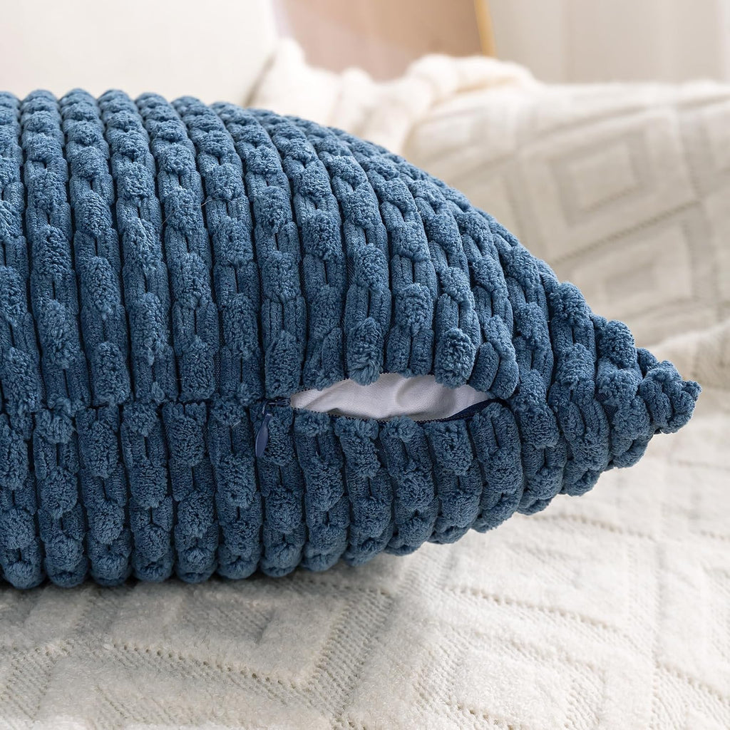 Cozoomy Set of 4 Blue Decorative Throw Pillow Covers 20x20 Inch Corduroy Pillow Covers for Bed Couch Sofa Living Room Soft Square Cushion C…