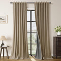 Guken Khaki Linen 100% Blackout Curtains for Bedroom 84 Inches Long 2 Panels Set Natural Linen Room Darkening Thermal Insulated Black Out B…