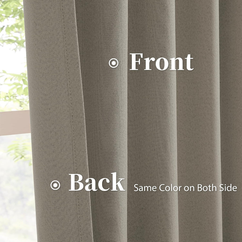 Keqiaosuocai Taupe Blackout Curtains Linen 72 Inch Length Set of 2 Panels Back Tab Rod Pocket Hook Belt Rustic Farmhouse Country Vintage De…