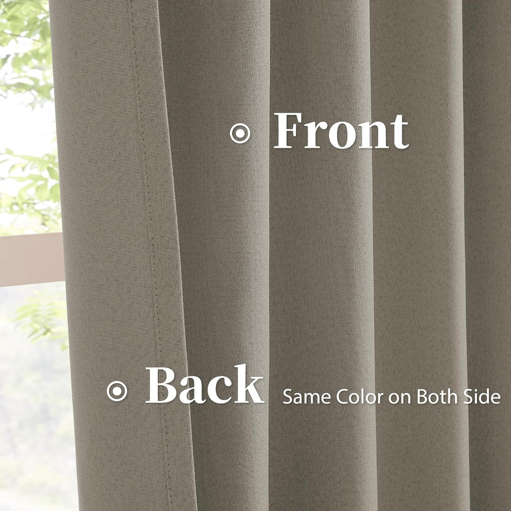 Keqiaosuocai Taupe Blackout Curtains Flax Linen 63 Inch Length Set of 2 Panels Back Tab Rod Pocket Hook Belt Rustic Farmhouse Country Vinta…