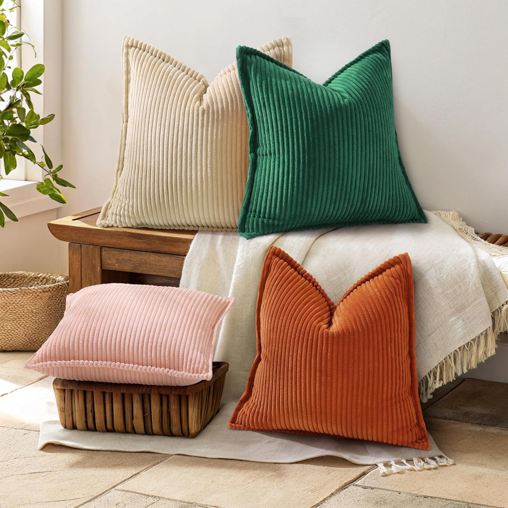 decorUhome Summer Corduroy Green Throw Pillow Covers 12x20 Set of 2 Decorative Soft Boho Farmhouse Lumbar Couch Pillow Covers for Living Ro…