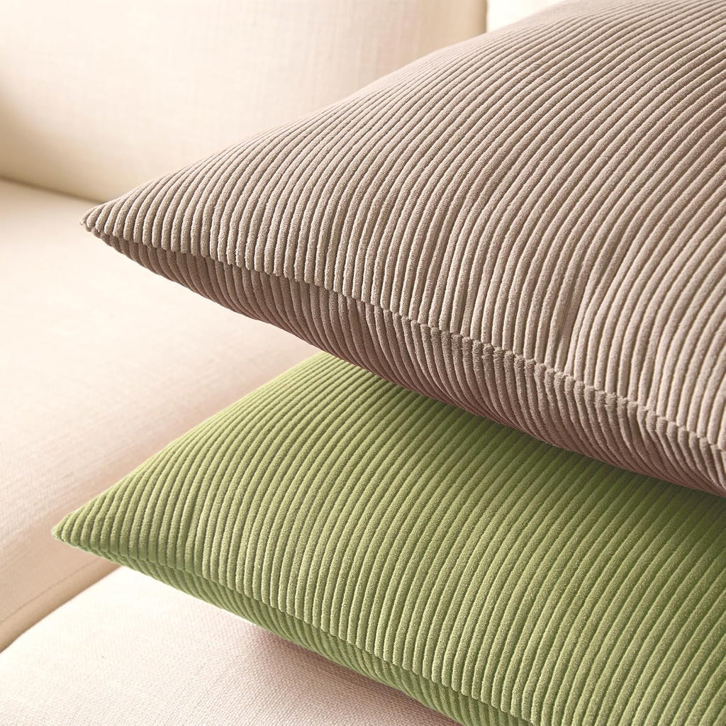 EncasaXO Encasa XO Corduroy Throw Pillows Covers 18"x18", Set of 2 Soft Textured Striped Boho Pillow Covers | Decorative and Cozy Cushion C…