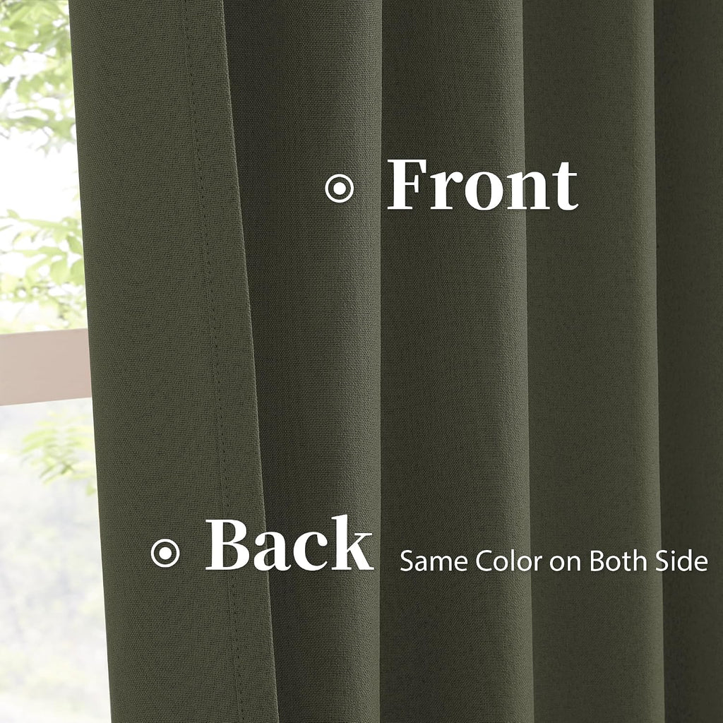 Keqiaosuocai Dark Olive Green Blackout Curtains 84 Inches Long 2 Panels Set- Faux Linen Textured Black Out Thermal Insulated Noise Reductio…