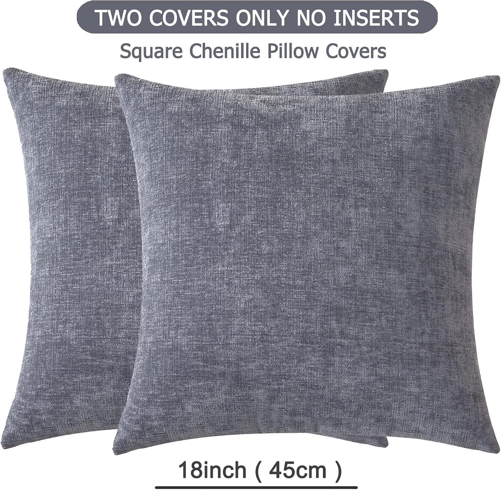 Gawamay Decorative Square Throw Pillow Covers 18"x18" Inch Set of 2, Super Soft Chenille Pillows Farmhouse Fall Pillowcase for Living Room…