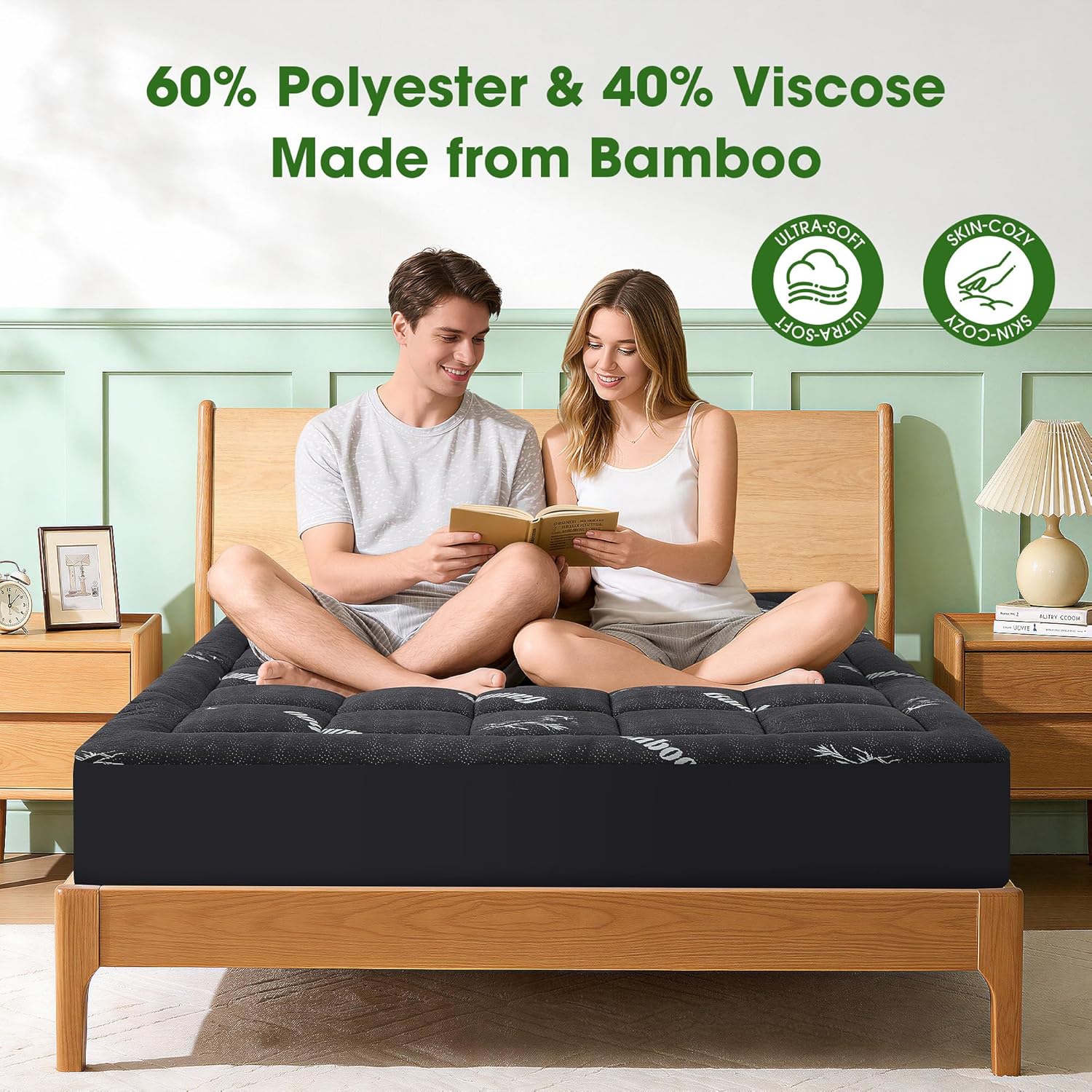 Grusign Mattress Pad Queen Size, Cooling Pillow Top Mattress Topper, Ultra Soft Viscose from Bamboo, Breathable for Hot Sleepers, Deep Pock…