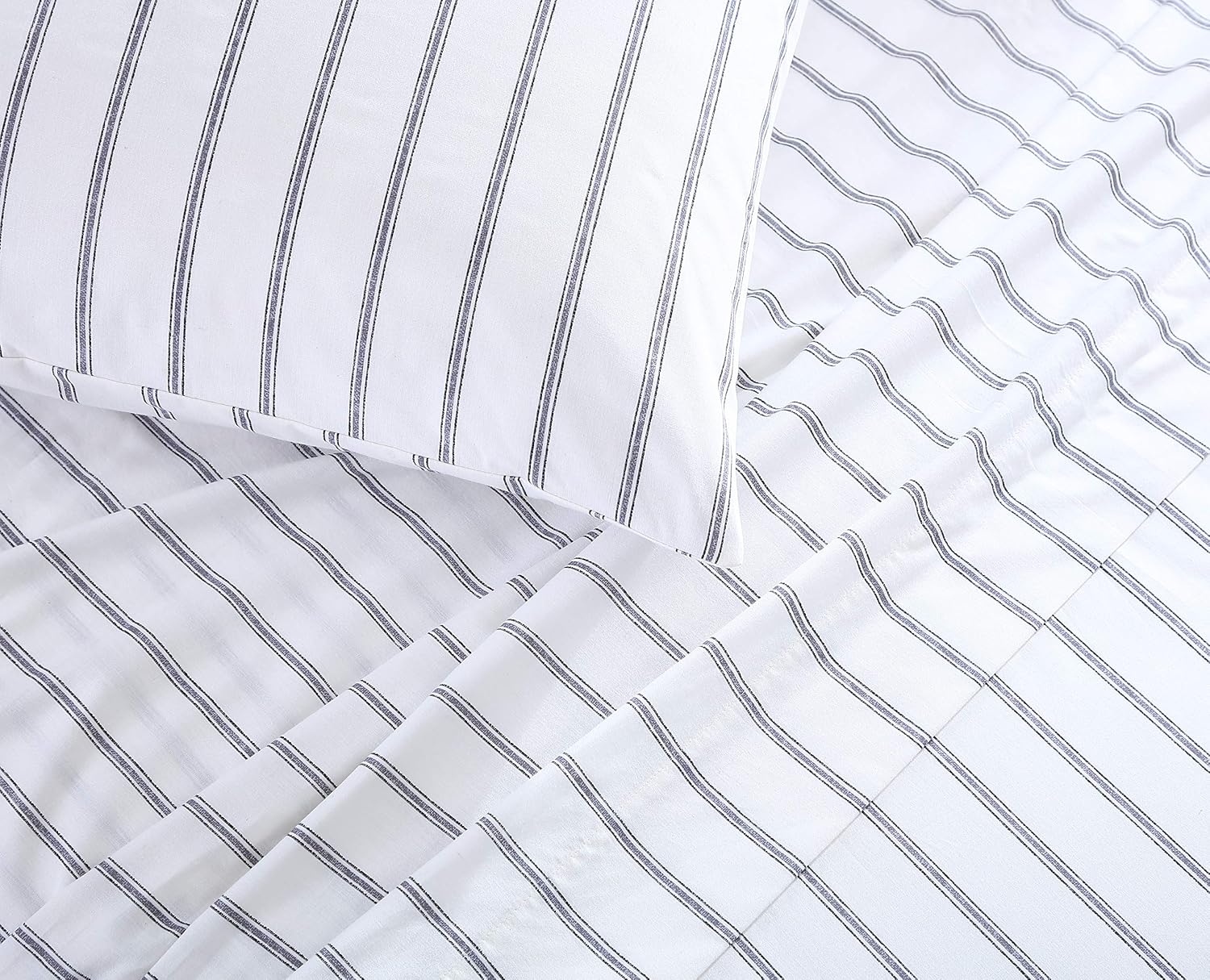 StoneCottage Stone Cottage - Twin Sheets, Cotton Percale Bedding Set, Crisp & Cool Ideal Bedding Set (Trenton Stripe Grey, Twin) Cotton Grey