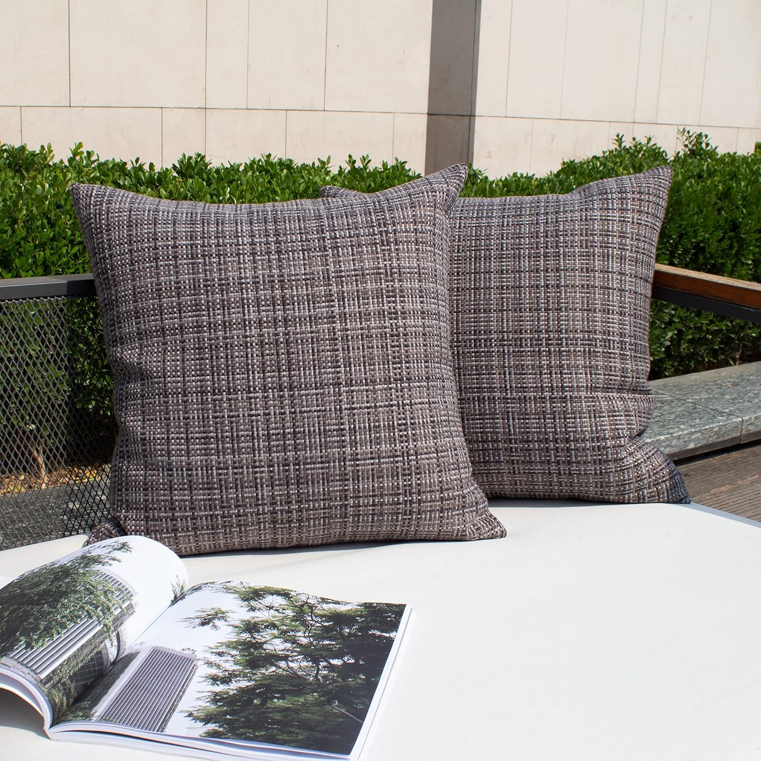 Kevin Textile Pack of 2 Decorative Outdoor Waterproof Throw Pillow Covers Stripe Square Pillowcases Modern Cushion Cases for Patio Couch…