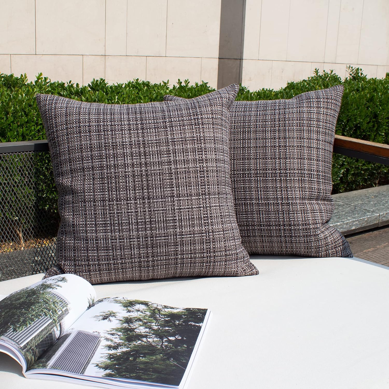 Kevin Textile Pack of 2 Decorative Outdoor Waterproof Throw Pillow Covers Stripe Square Pillowcases Modern Cushion Cases for Patio Couch…