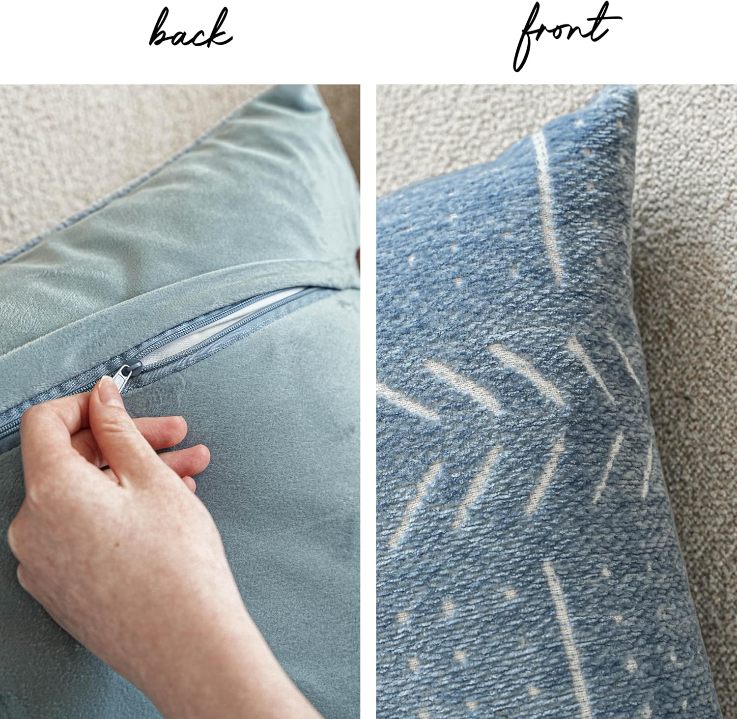 BlissBlush Coastal Blue Decorative Throw Pillow Covers 20x20 Set of 2, Soft Woven Chenille Accent Pillow Covers for Couch Sofa Bed…
