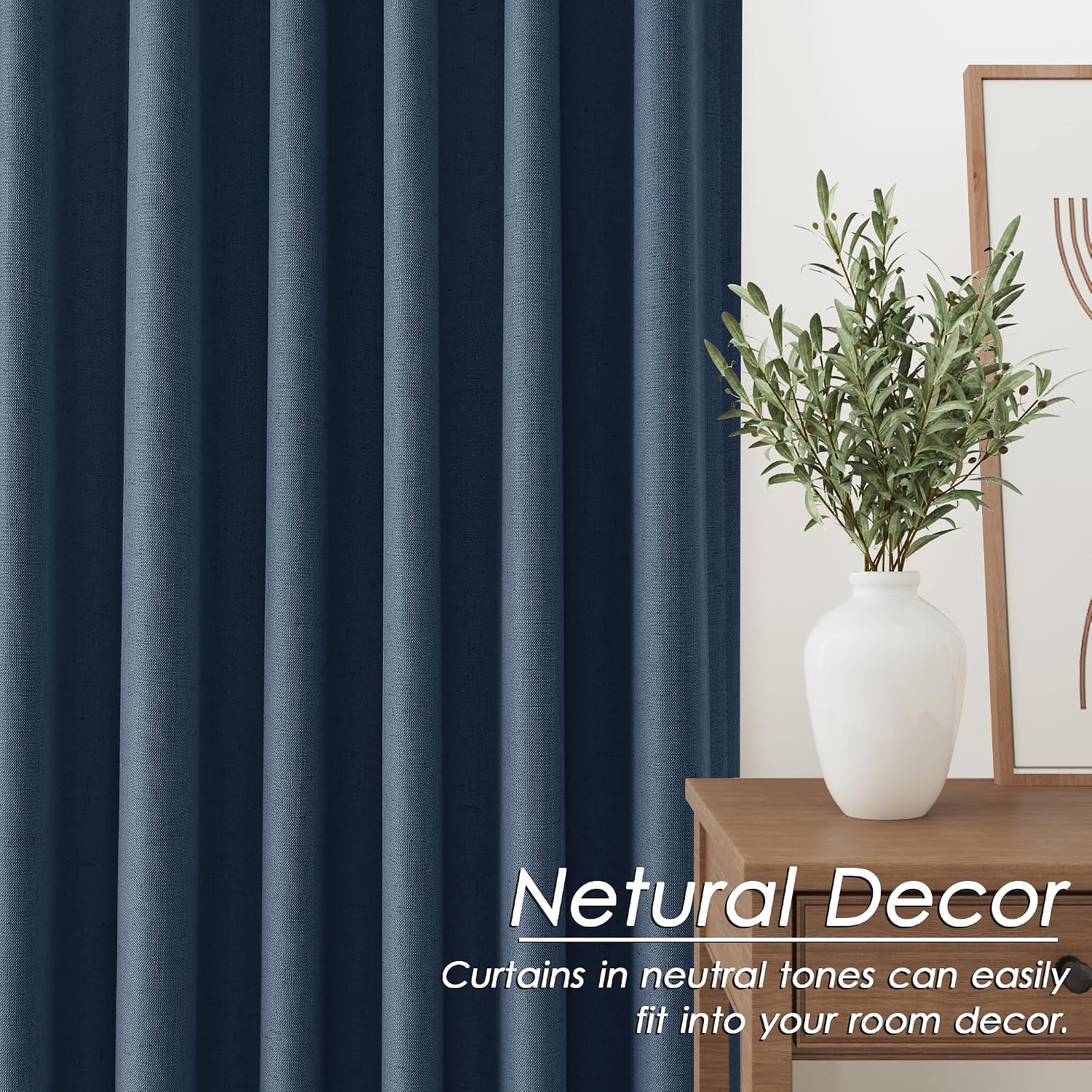 Nanspring Denim Blue 100% Blackout Linen Curtains 84 Inch Length 2 Panels Set for Bedroom Back Tab Modern Farmhouse Decor Black Out Curtain…