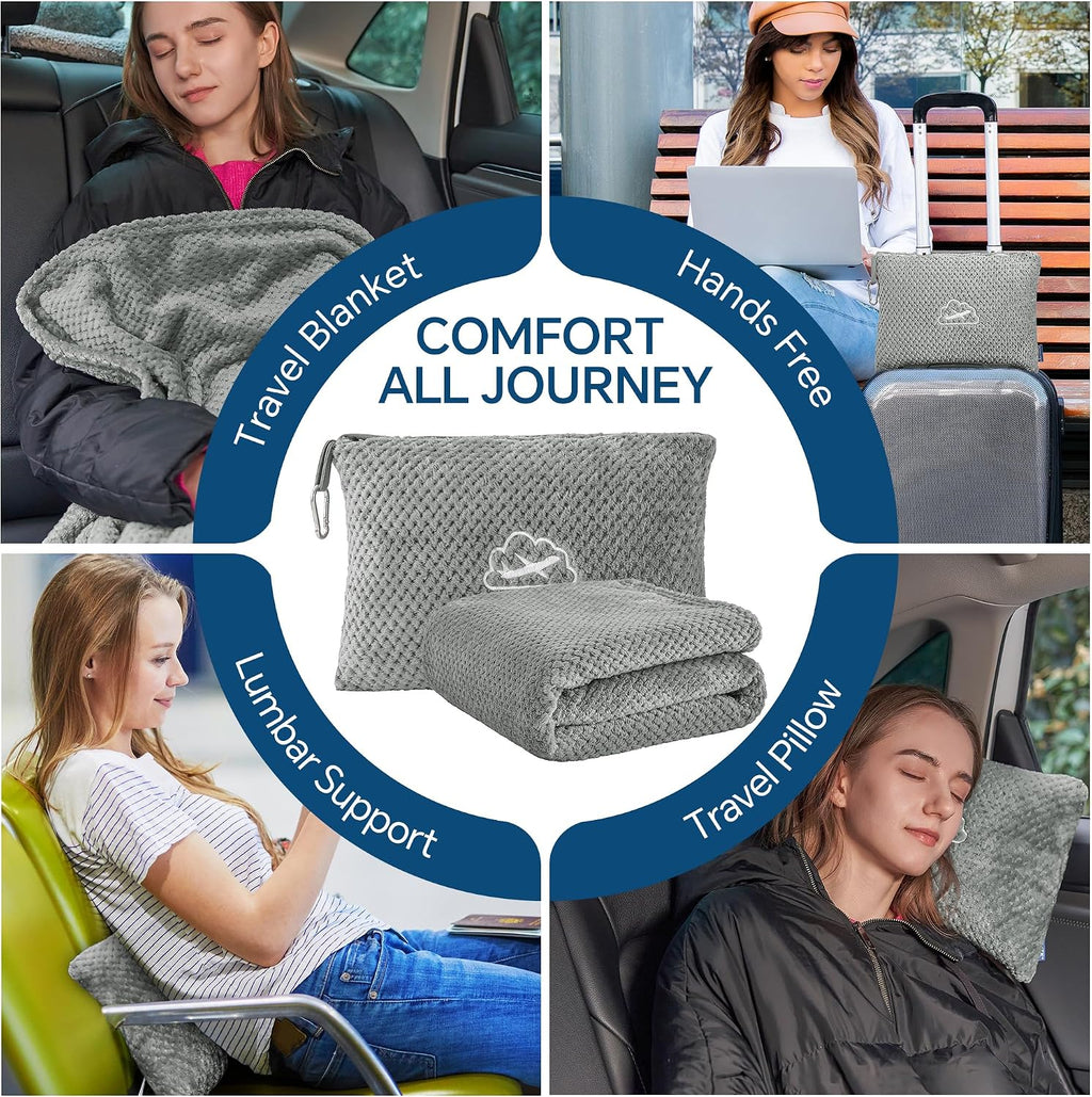 Bedelite Travel Blanket with Bag, Ultra-Soft Jacquard Fleece Blanket with Luggage Sleeve & Backpack Clip, Airplane Blanket Travel Essential…