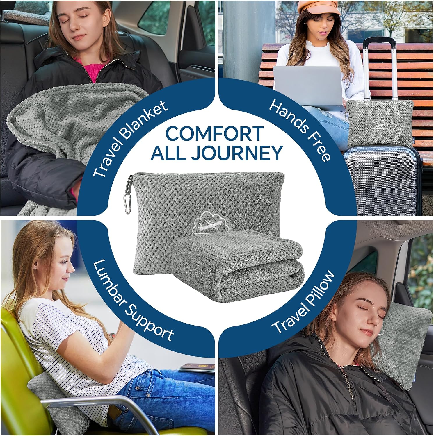 Bedelite Travel Blanket with Bag, Ultra-Soft Jacquard Fleece Blanket with Luggage Sleeve & Backpack Clip, Airplane Blanket Travel Essential…